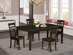 East West Furniture HECA5-CAP-W 5 Piece Dining Set Includes a Rectangle Dining Room Table with Pedestal and 4 Kitchen Chairs, 42x72 Inch, Cappuccino