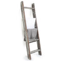 MyGift Torched Brown Wood Decorative Ladder Shelf, 4.5 Foot Wall Leaning Wooden Towel Blanket Ladder Storage Rack for Bathroom o
