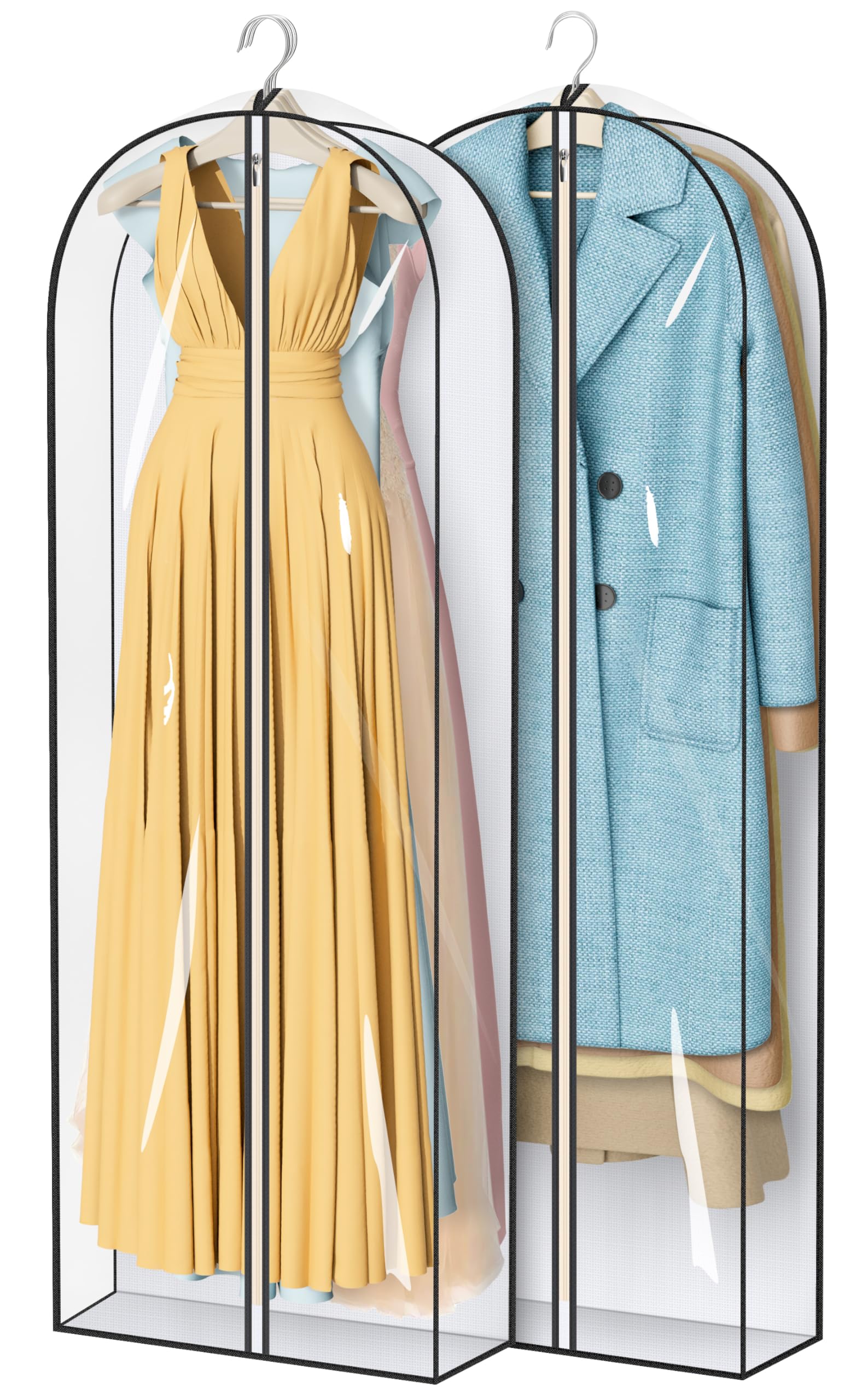 MISSLO 65 Clear Garment Bags for Hanging Clothes 4 Gusseted Dress Bags for Gowns Long Dress Cover for Closet Storage Dress Prote