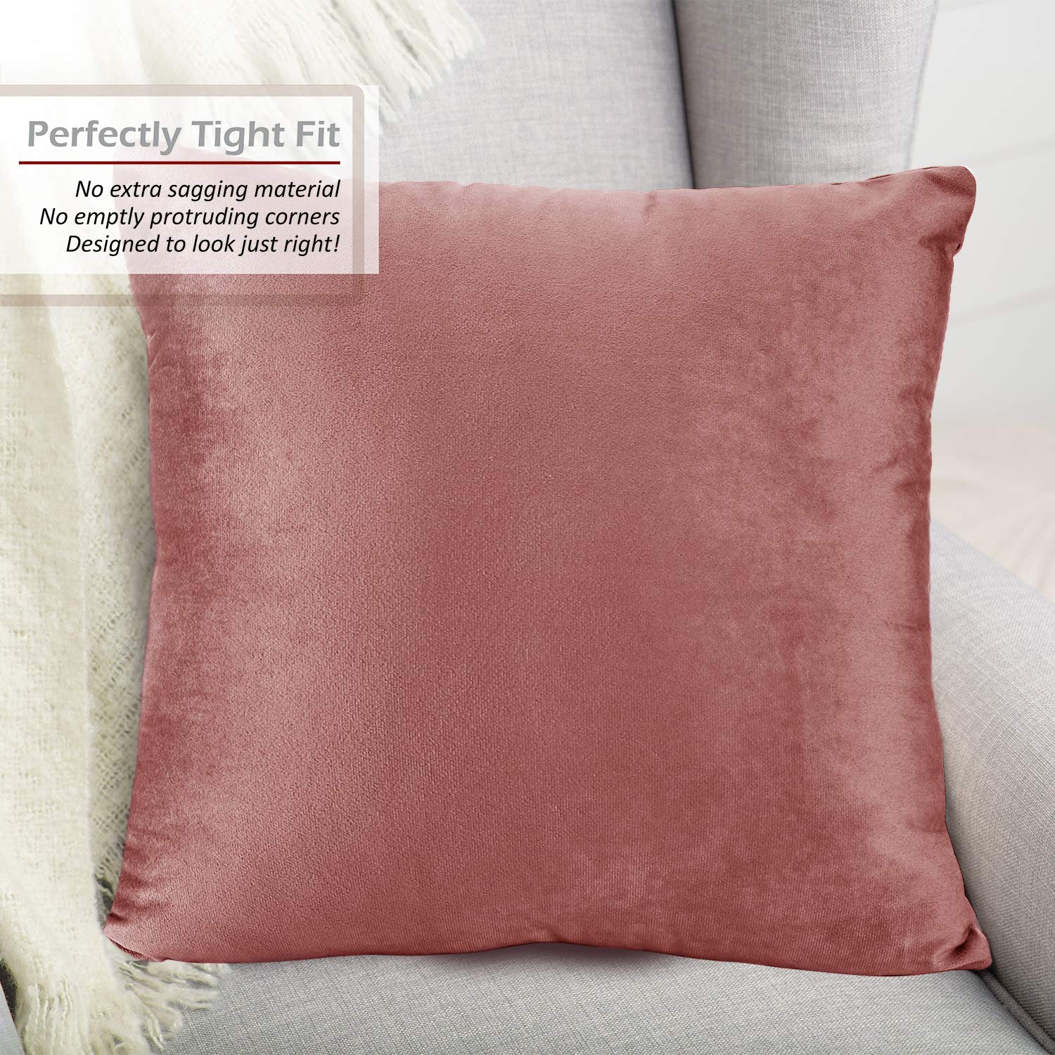 Nestl Throw Pillow Covers, Cozy Velvet Decorative Outdoor Pillow Covers 20X20 Inches, Soft Solid Cushion Covers For Sofa, Bed And Car, Set Of 4 - Misty Rose