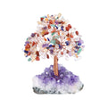 Jovivi Natural 7 Chakra Gemstone Healing Crystal Money Tree on Amethyst Cluster Geode Druzy Base Feng Shui Crystals for Home Off