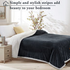 Lbro2M Striped Sherpa Fleece Bed Blanket King Size, Super Soft Fuzzy Plush Warm Cozy Fluffy Microfiber Couch Throw Velvet Double Reversible Luxurious Blankets (90X104), Dark Grey