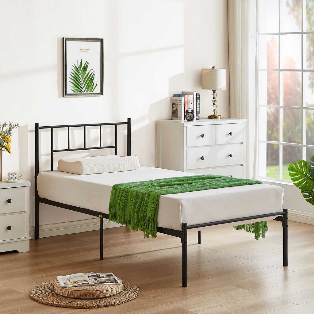 Vecelo Twin Metal Platform Bed Frame With Headboard, Heavy Duty Steel Slat Support, Under Bed Storage,No Box Spring Needed, Easy Assembly