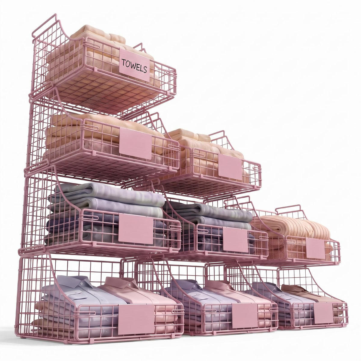 Havawish 4 Pack Stackable Closet Organizers and Storage Bins Pink Label