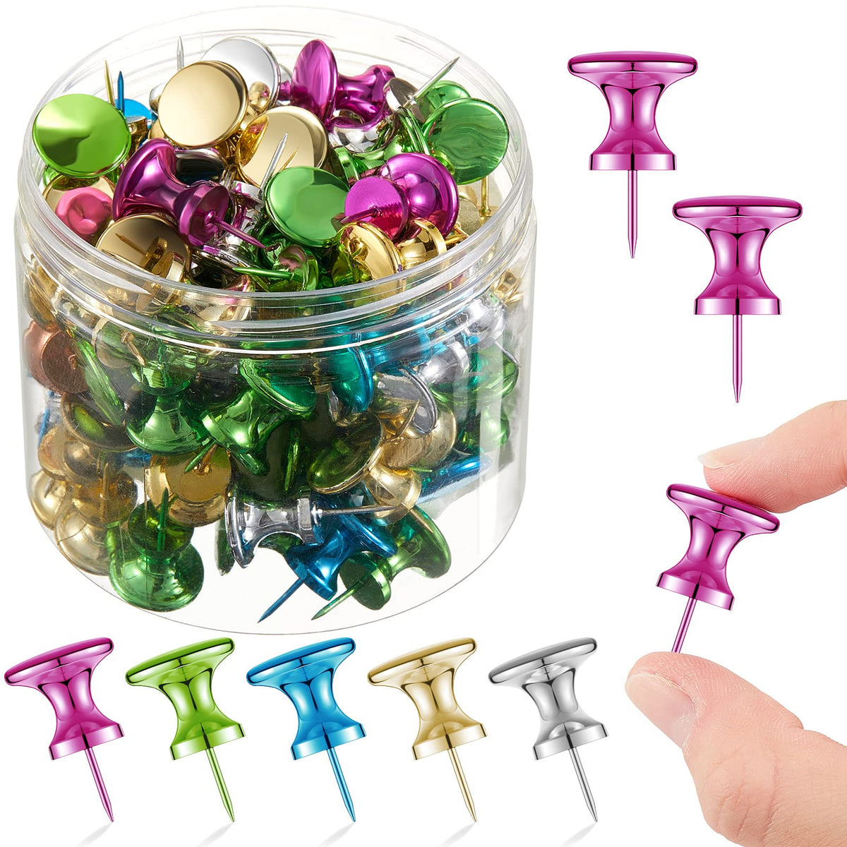 Outus 100 Pcs Giant Push Pins Large Thumb Tacks Plastic Heads 1 Inch Jumbo Push Pins For Cork Board Map Posters Office School(Pu