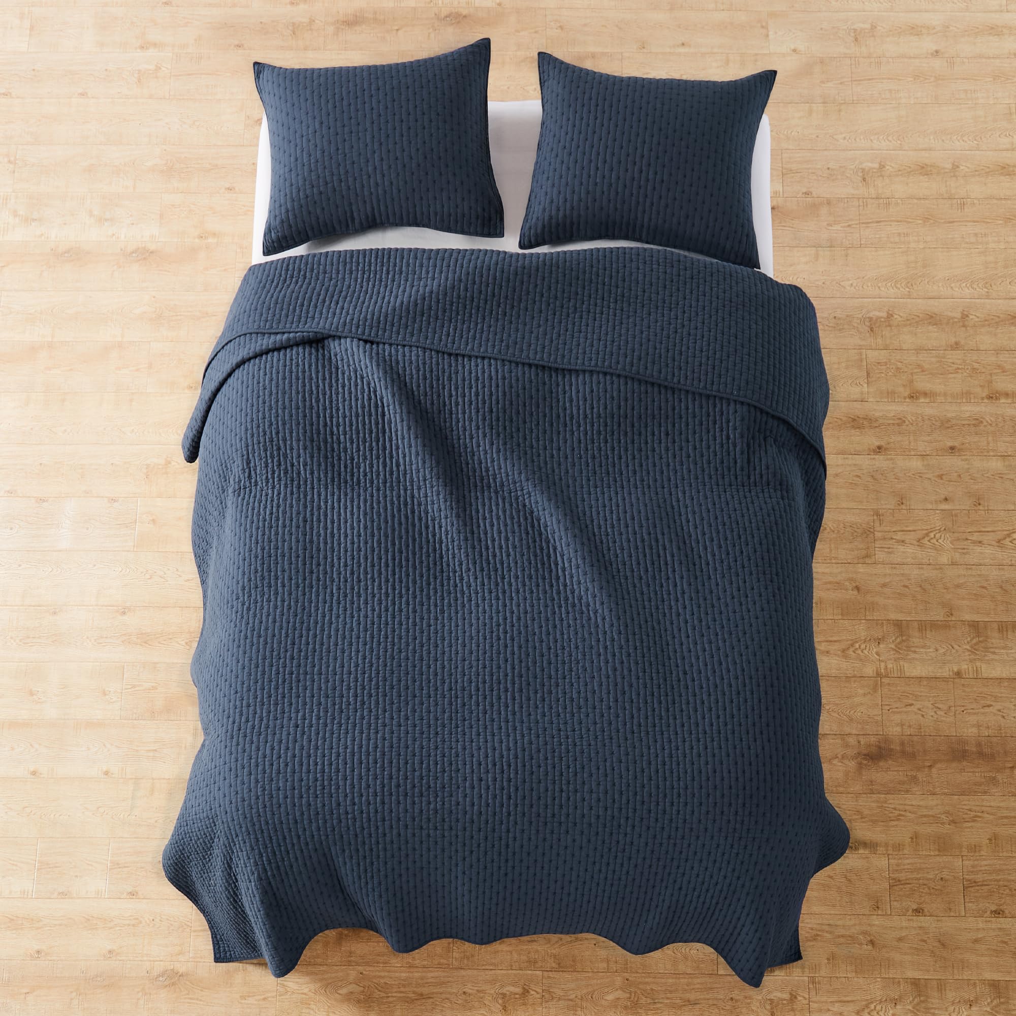 Levtex Home - Cross Stitch Navy Quilt Set - 100% Cotton - Twin/Twin Xl Quilt (68X86In.) + 1 Standard Sham (26X20In.) - Reversibl