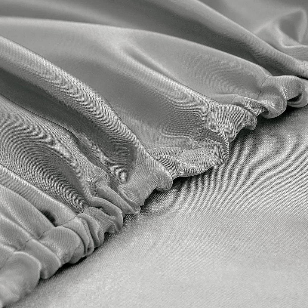 Homiest Light Grey Satin Fitted Sheet Twin Size Fitted Bed Sheet, Deep Pocket Fitted Sheet Only, Luxury & Ultra Soft Bedding Fitted Sheet Single Bottom Bed Sheets Sold Separately