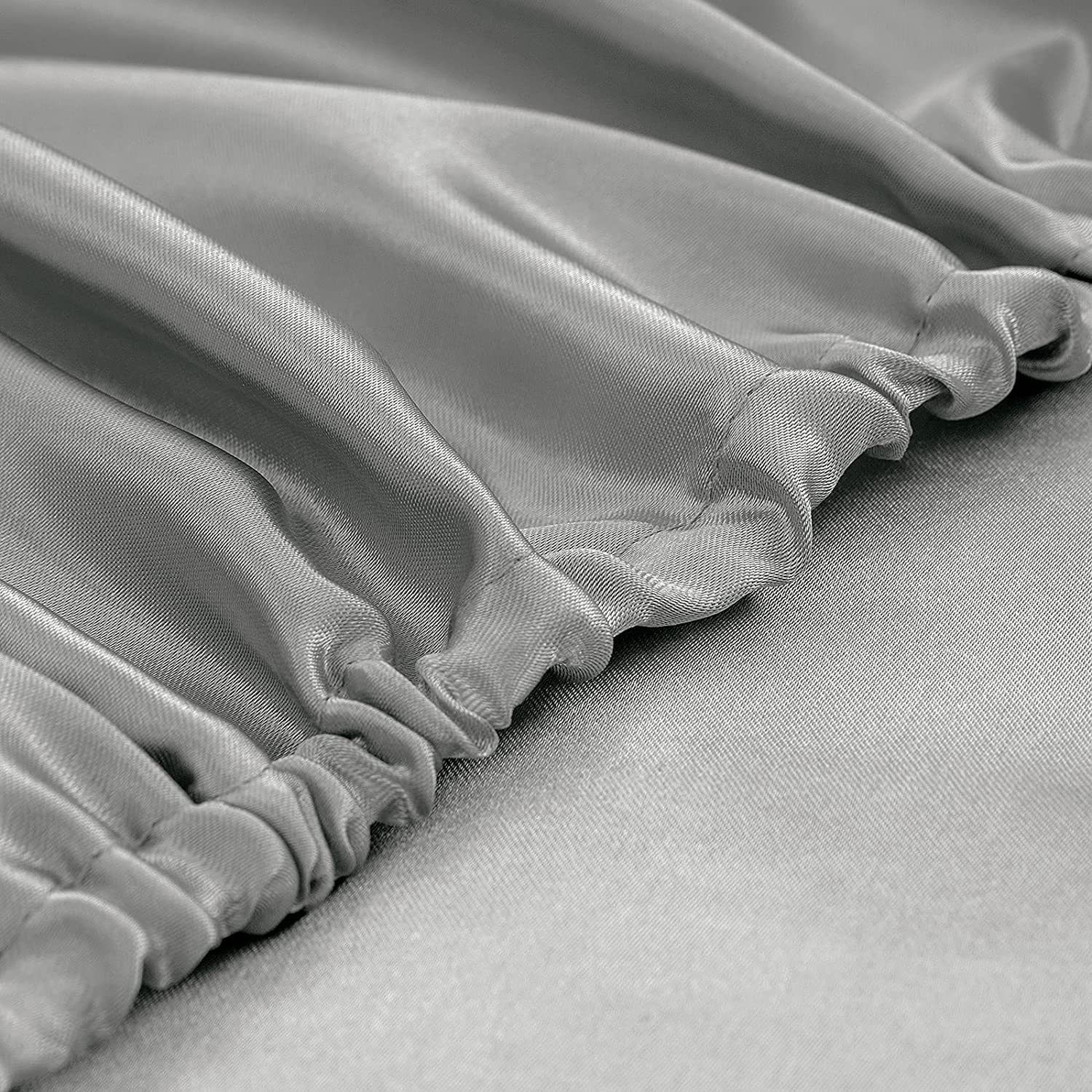Homiest Light Grey Satin Fitted Sheet Queen Size Fitted Bed Sheet, Deep Pocket Fitted Sheet Only, Luxury & Ultra Soft Bedding Fitted Sheet Single Bottom Bed Sheets Sold Separately