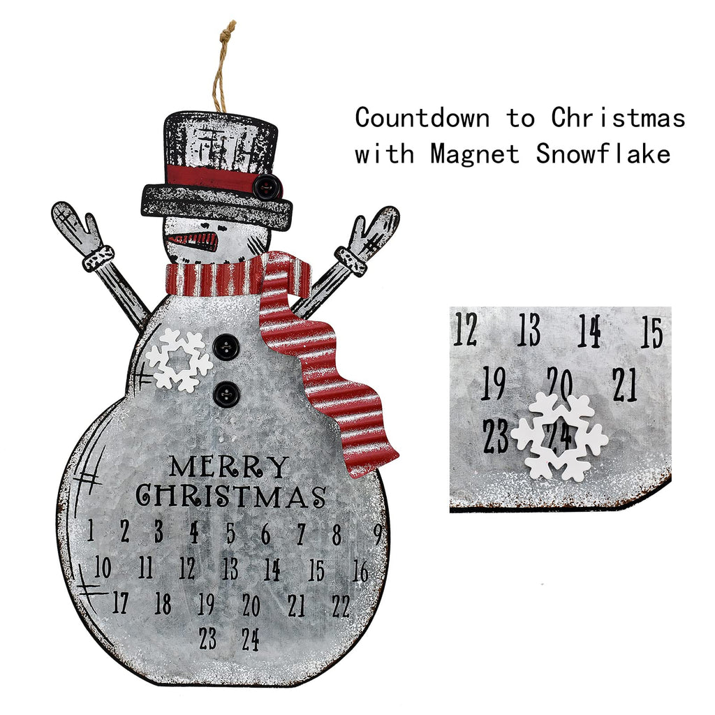 Metal Snowman Christmas Countdown Advent Calendar, Rustic Snowman Snowflake 24 Days Countdown To Christmas Snowman Table Top Wal