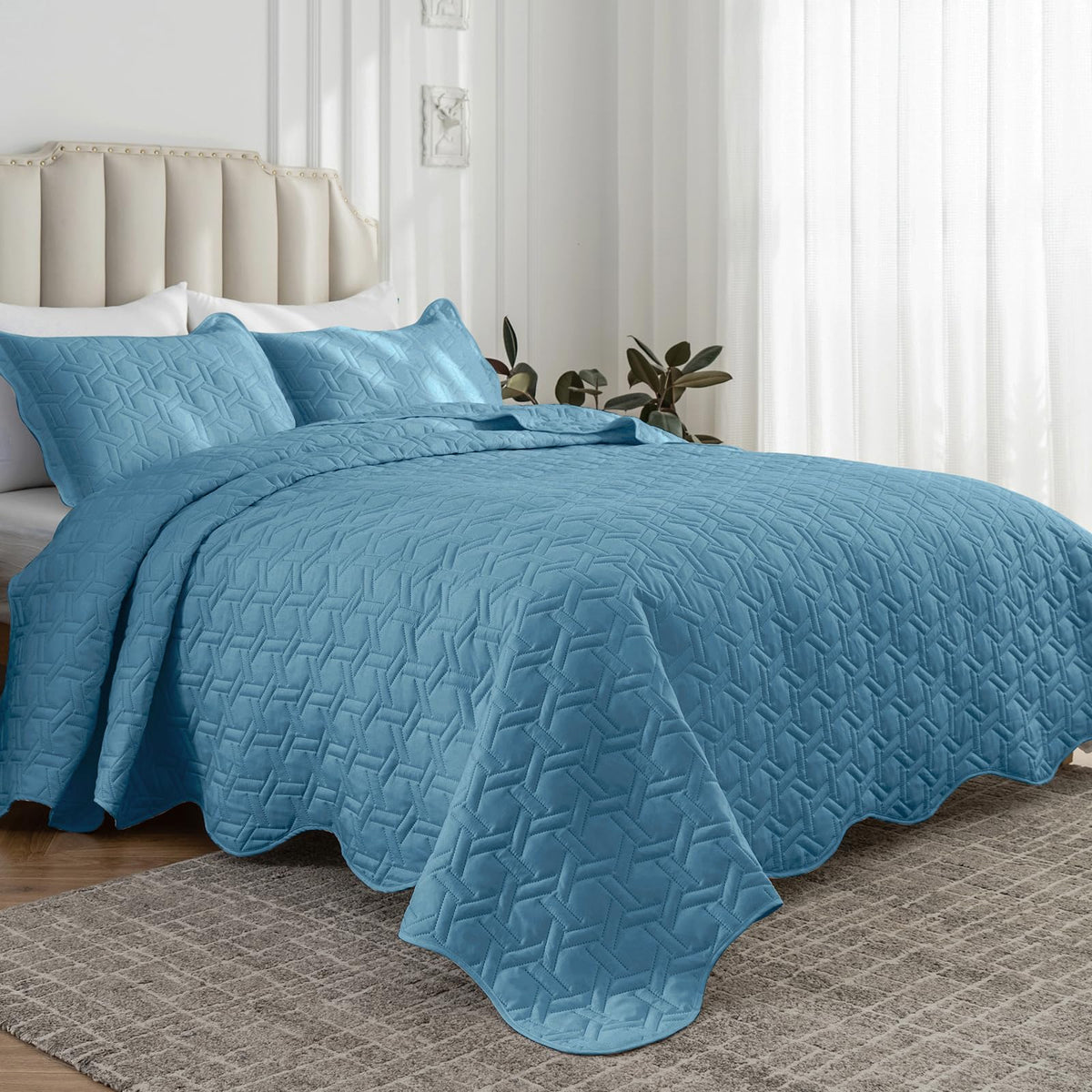 Auemtyn King Size Quilt Set 3 Pieces, Soft Lightweight Summer Bedspread, Reversible Microfiber Bed Coverlet For All Seasons, Spa