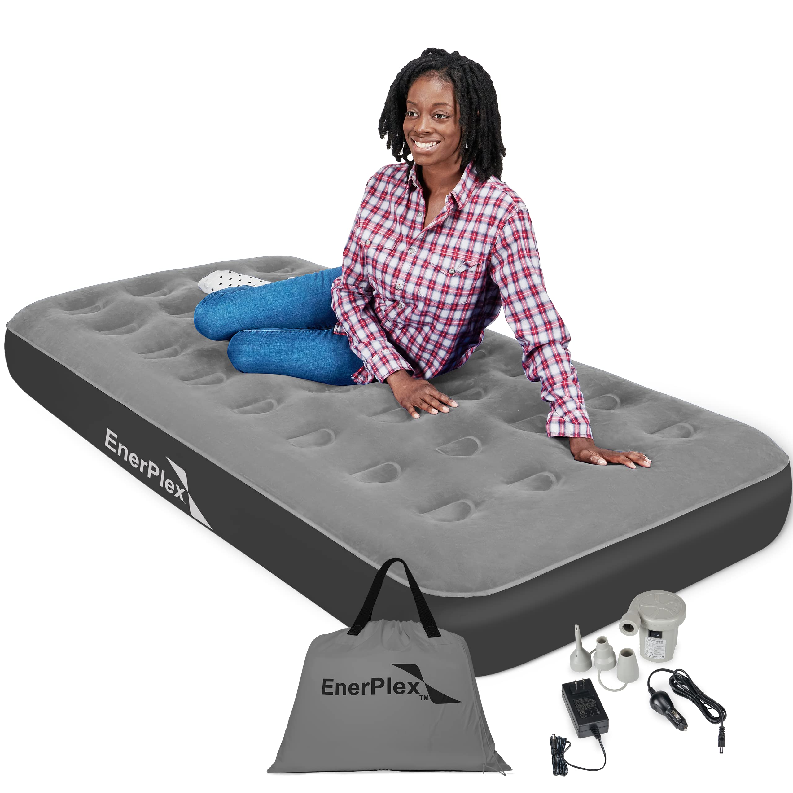 Enerplex Camping Air Mattress With Built In Pump - Twin Blow Up Mattress For Travel & Guests - Portable Bed For Adults And Kids