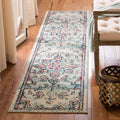 SAFAVIEH Madison Collection Runner Rug - 22 x 18, Cream & Blue, Boho Chic Medallion Distressed Design, Non-Shedding & Easy Car