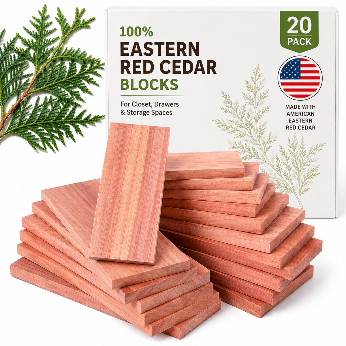 100% Natural Cedar Blocks for Clothes Storage, 20 Pack