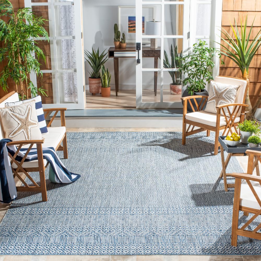 Safavieh Courtyard Collection 8' X 10' Grey/Blue Cy8235 Indoor/ Outdoor Patio Backyard Mudroom Area Rug