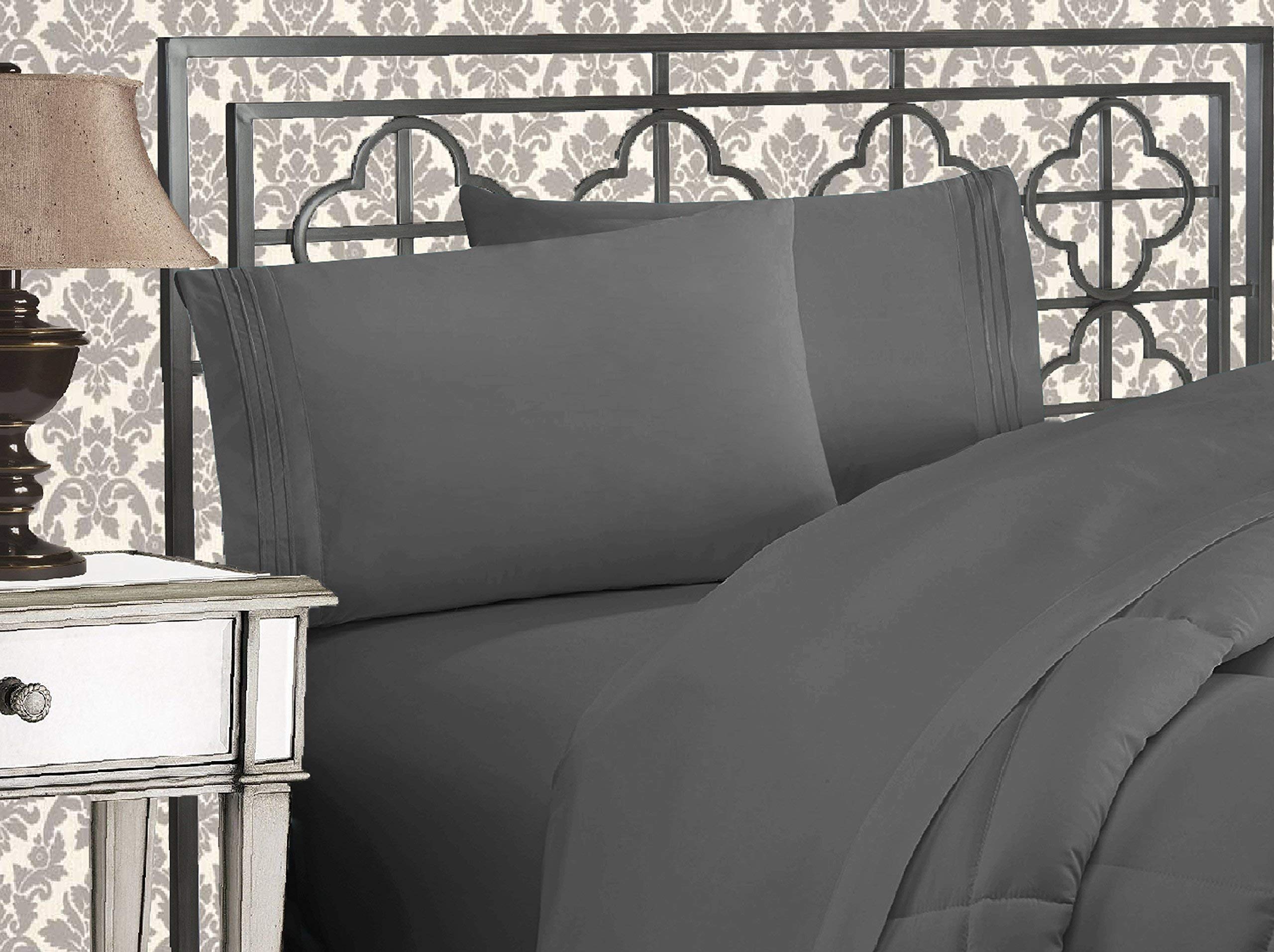 Elegant Comfort Wrinkle & Fade Resistant 1500 Thread Count - Damask Stripes Egyptian Quality Luxurious Silky Soft 4-Piece Sheet