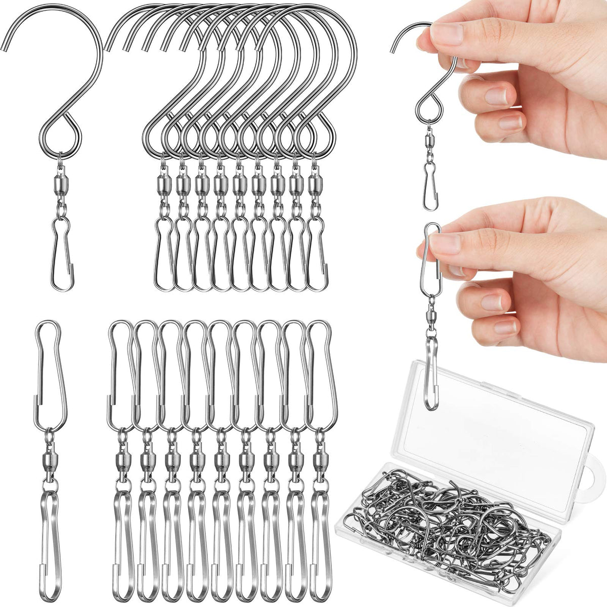 Wind Spinner Swivel Hooks 360 Degree Dual Spinning Windsock Chime Supplies Hanger Swivels Clip Hanging Hooks With Storage Box Fo