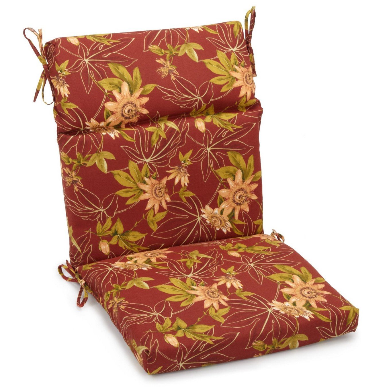 Blazing Needles Spun Polyester Patterned Outdoor Squared Seat/Back Chair Cushion, 18 x 38, Passion Ruby