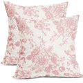 Kawani Pink And Cream Floral Pillow Covers 18X18 Inch Set Of 2 Vintage Throw Chinoiserie Flower Pillowcases Farmhouse Cotton Lin