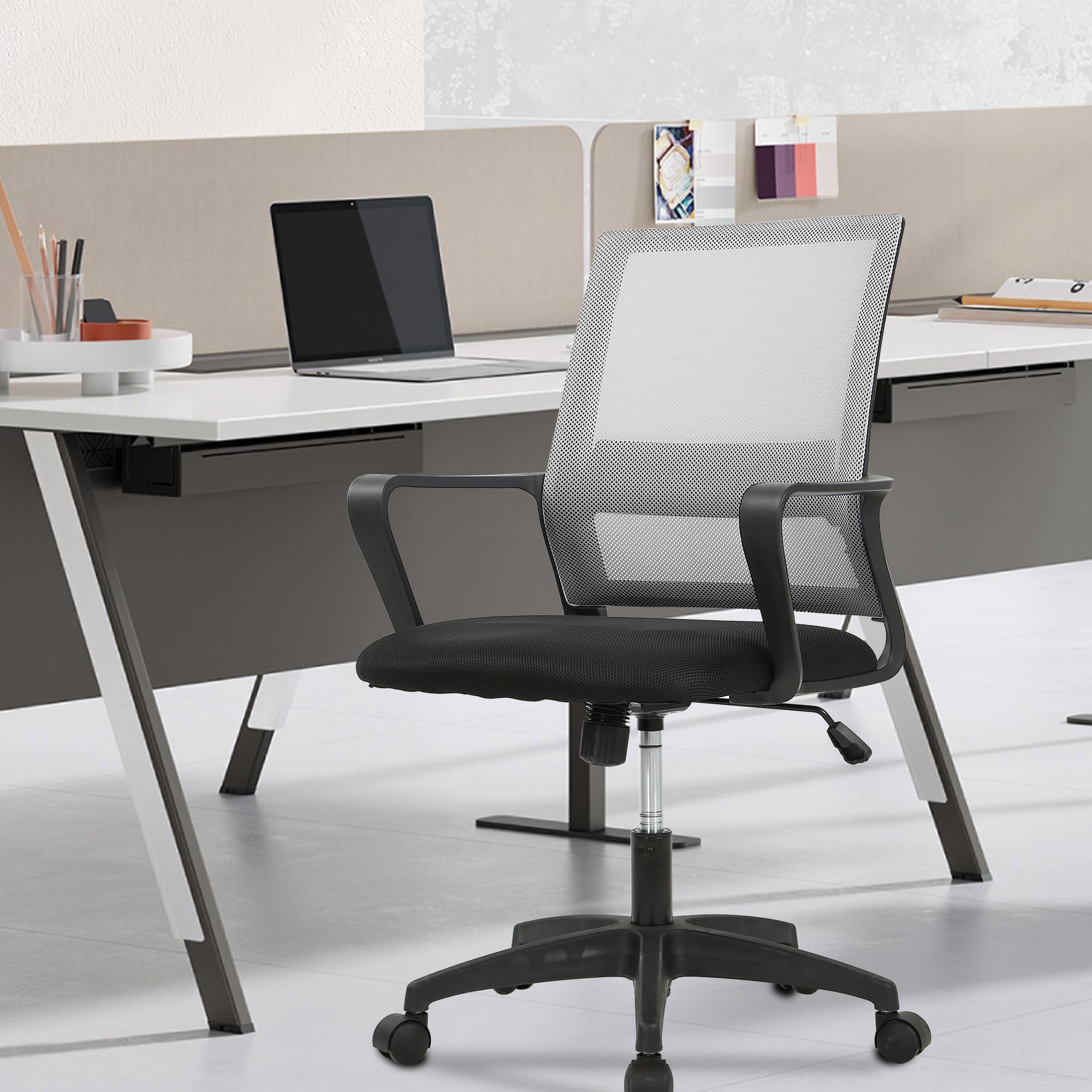 Paylesshere Gaming Chair Ergonomic Computer Chair Office Chair Video Game Chairs With Lumbar Support Desk Chair Armrest Mid Black Cushion Swivel Rolling Chair With Wheels For Home Office (Grey)