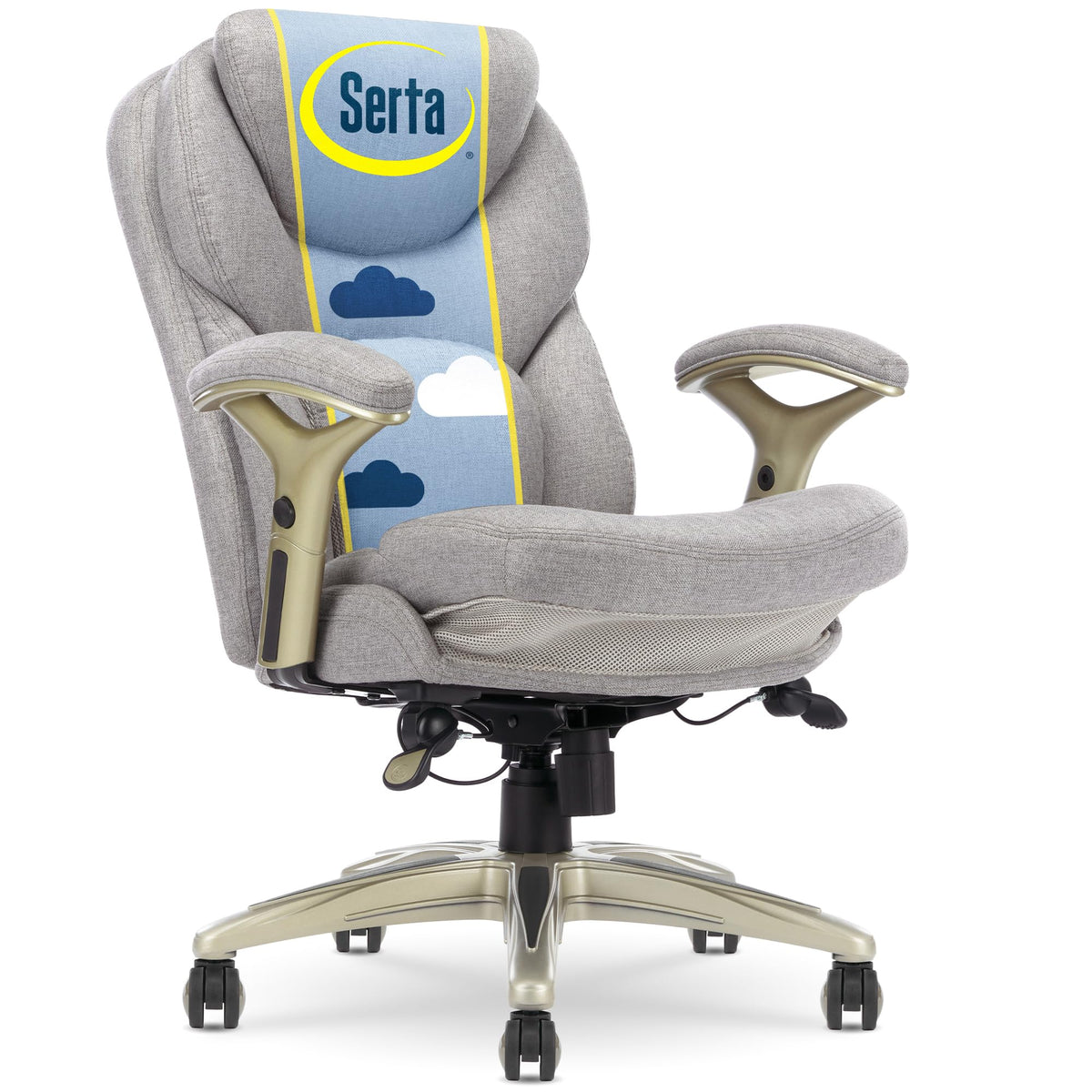 Serta Ergonomic Executive Office Chair Motion Technology Adjustable Mid Back Design With Lumbar Support, Light Gray Fabric