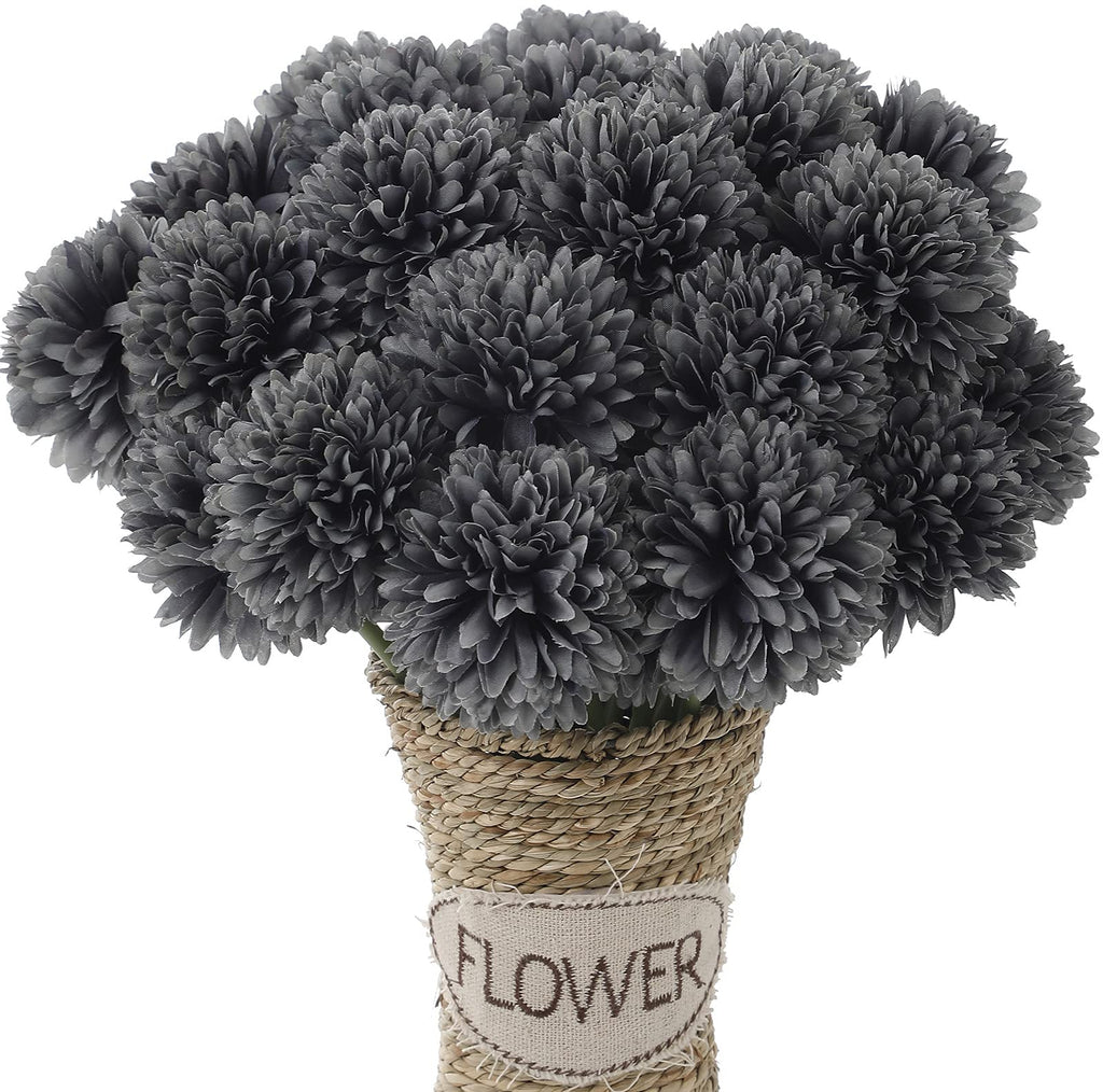 Kimura's Cabin Black Silk Flowers Artificial Hydrangea Chrysanthemum Ball Flowers Bouquets 15Pcs for Home Dining Table Core Hall