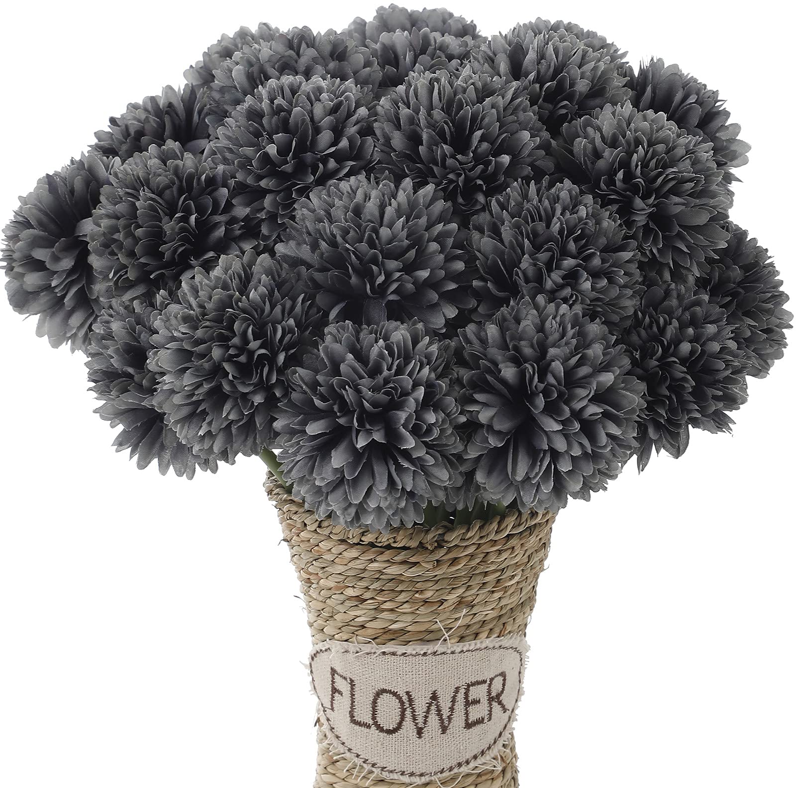 Kimura's Cabin Black Silk Flowers Artificial Hydrangea Chrysanthemum Ball Flowers Bouquets 15Pcs for Home Dining Table Core Hall