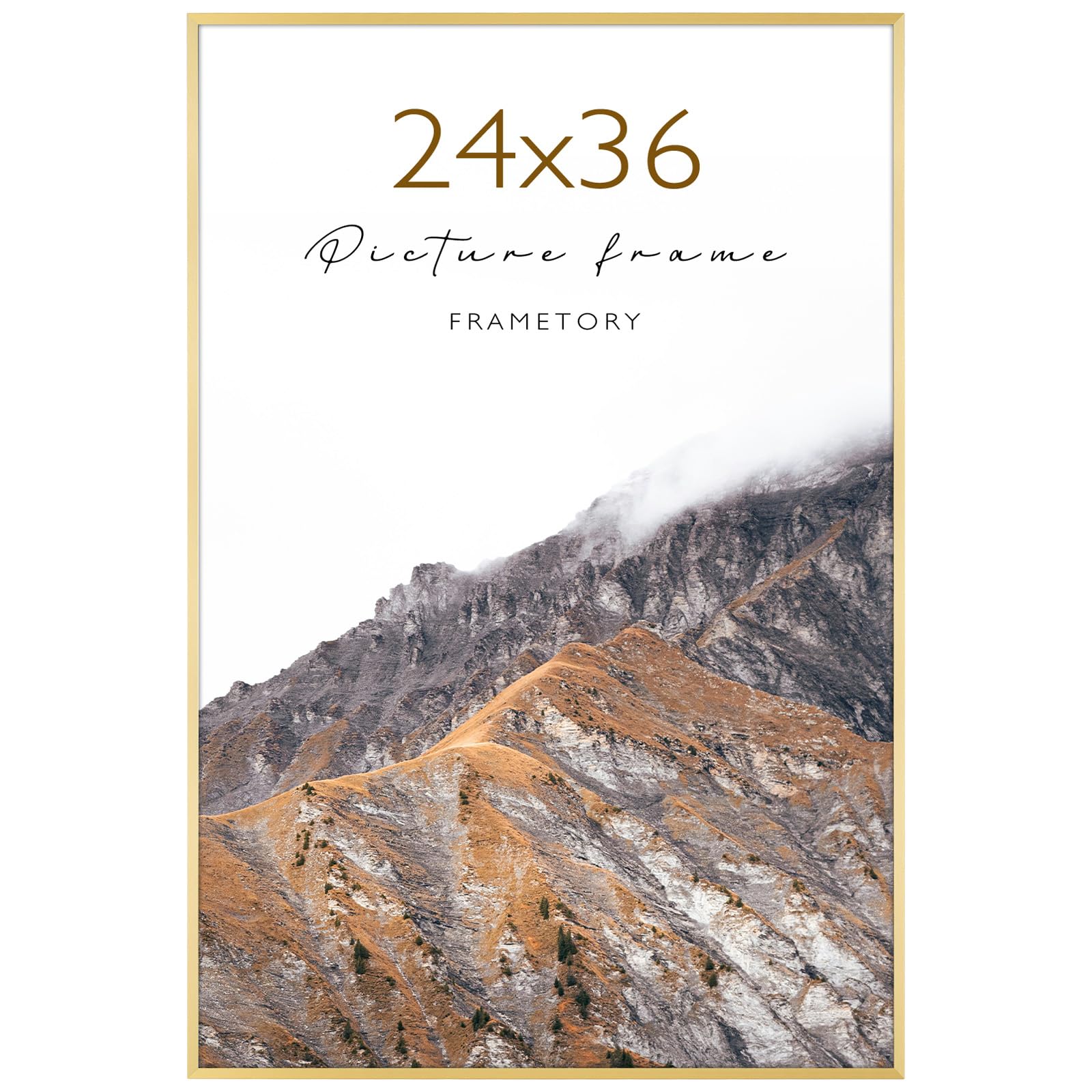 Frametory, 24x36 Aluminum Poster Frame, Acrylic Front, Thin Metal Picture Frames for 36x24 Photo, Horizontal/Vertical Wall Mount