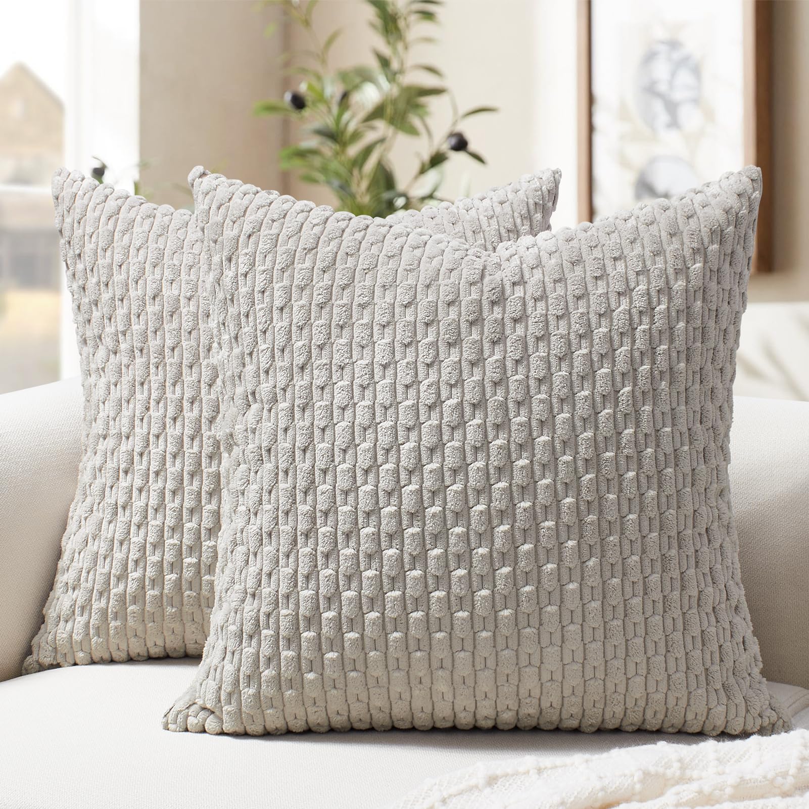 Softalker Throw Pillow Covers 20X20 Inch Set Of 2, Super Soft Corduroy Pillow Covers Decorative Boho Striped Pillowcases For Cou
