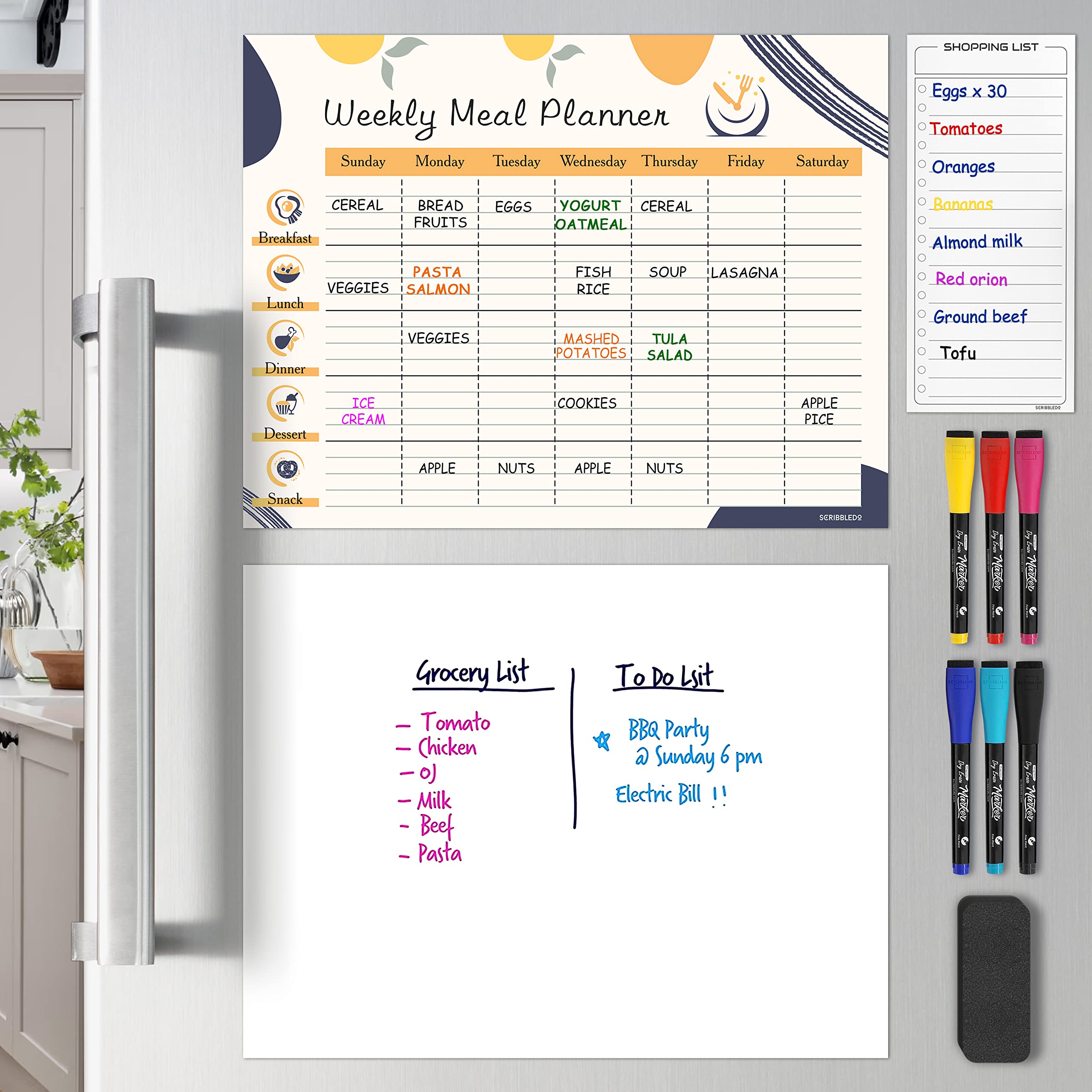 Weekly Meal Planner Dry Erase 13'X17    Magnetic Diet Planner For Fridge Whiteboard Menu Planner Shopping Grocery List Refriger
