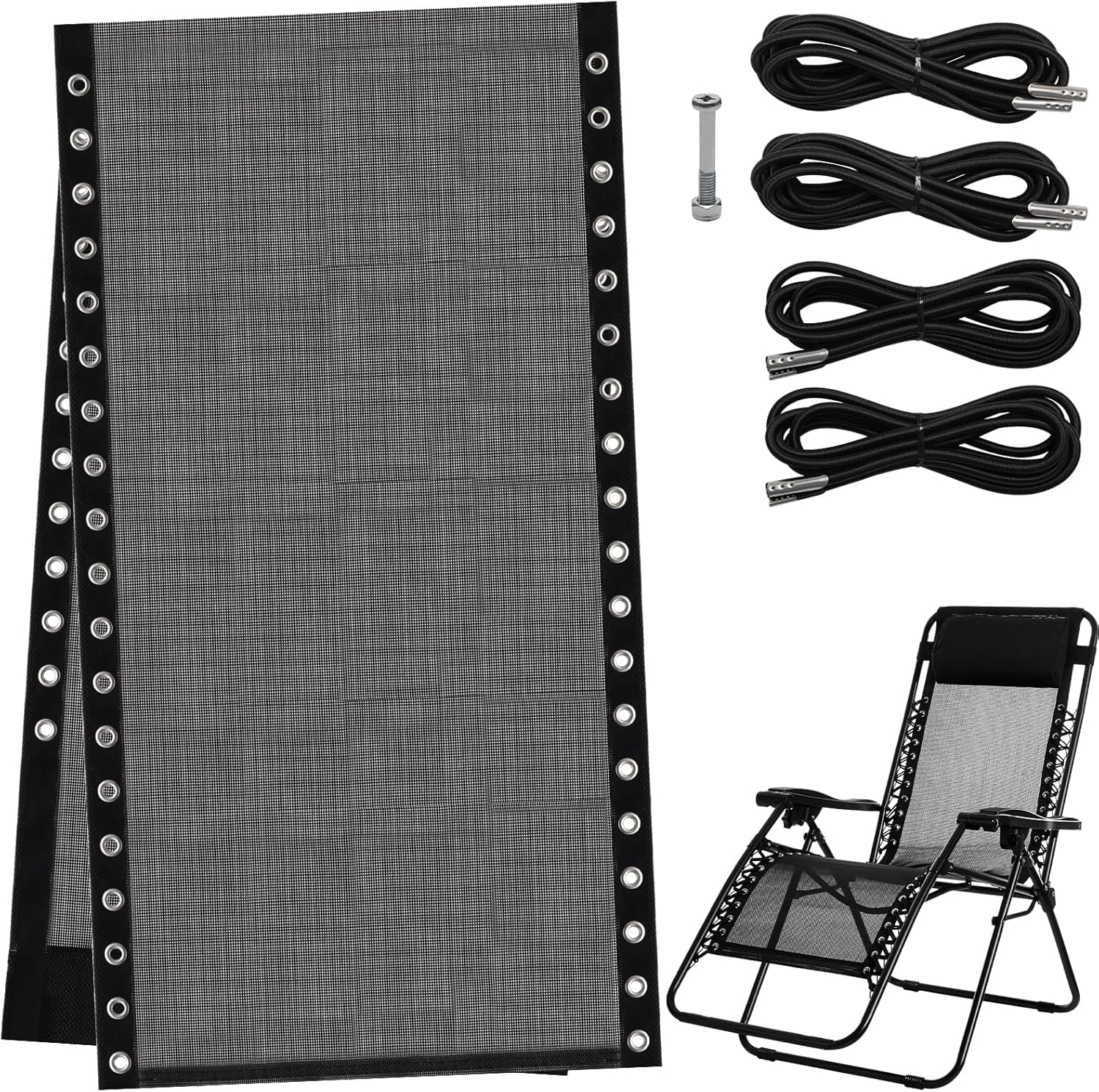 Zero Gravity Chair Replacement Fabric 21' W X 63“H, Reclining Patio Gravity Chairs Repair Cloth With 4Pcs Elastic Replacement Cord Laces, Chair Repair Cord Kit For Outdoor Lounge Chair