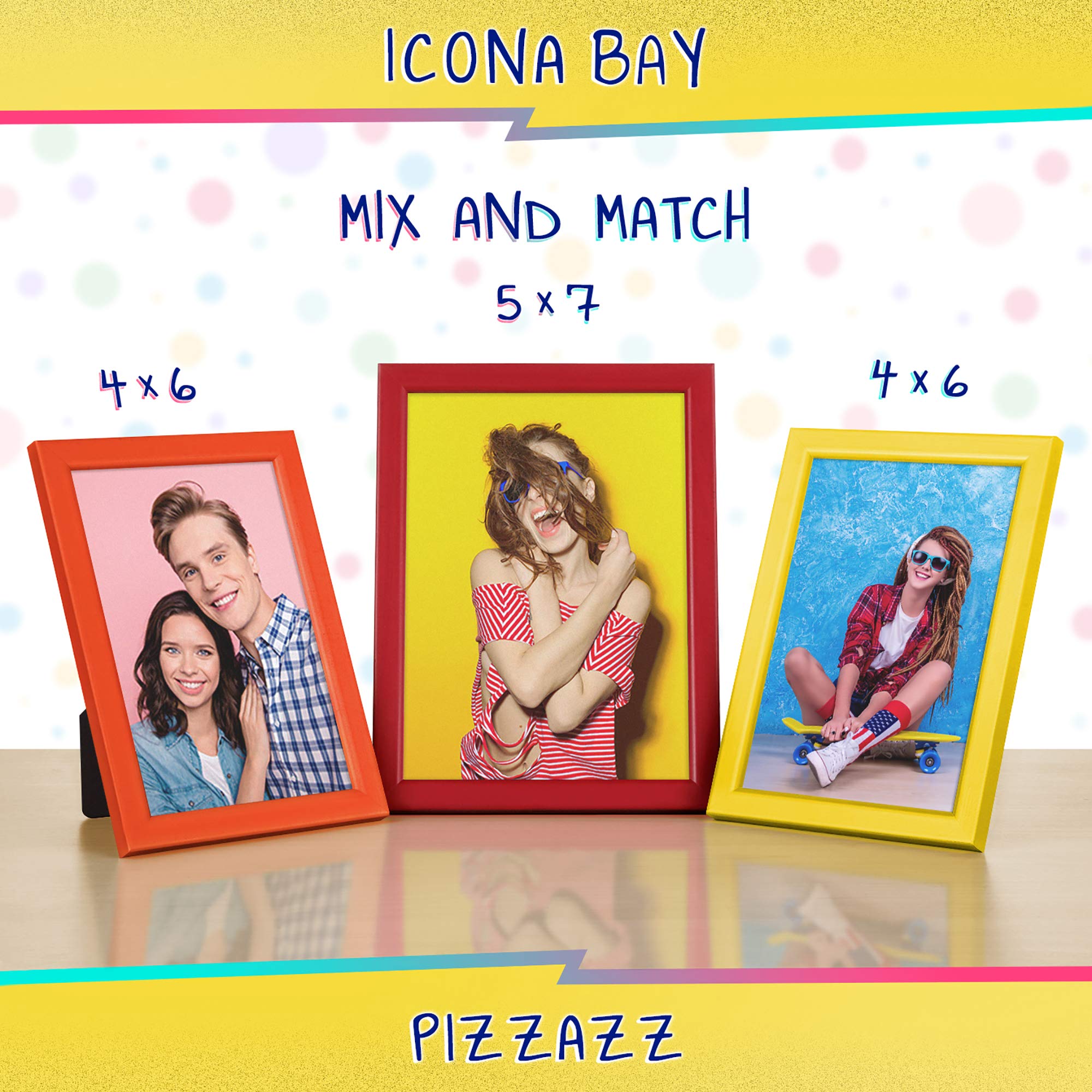 Icona Bay 4X6 Picture Frames (Yellow, 3 Pack), Colored Solid Wood Scandinavian Style Frames For Photo, Pizzazz Collection