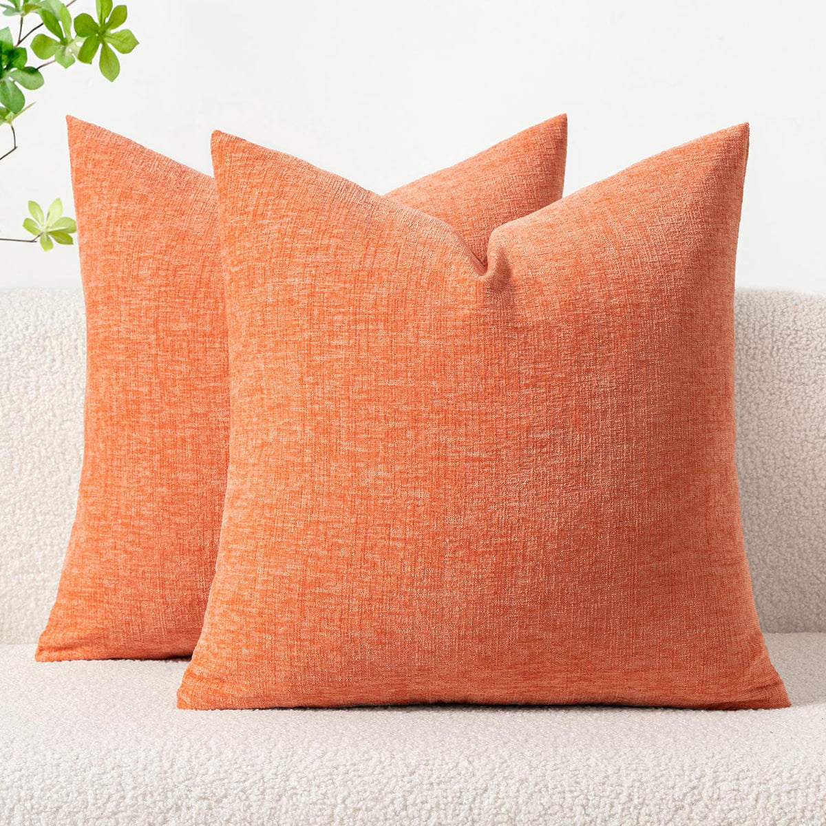 Miulee Pack Of 2 Couch Throw Pillow Covers 20X20 Inch Soft Coral Red Chenille Pillow Covers For Sofa Living Room Solid Dyed Pill