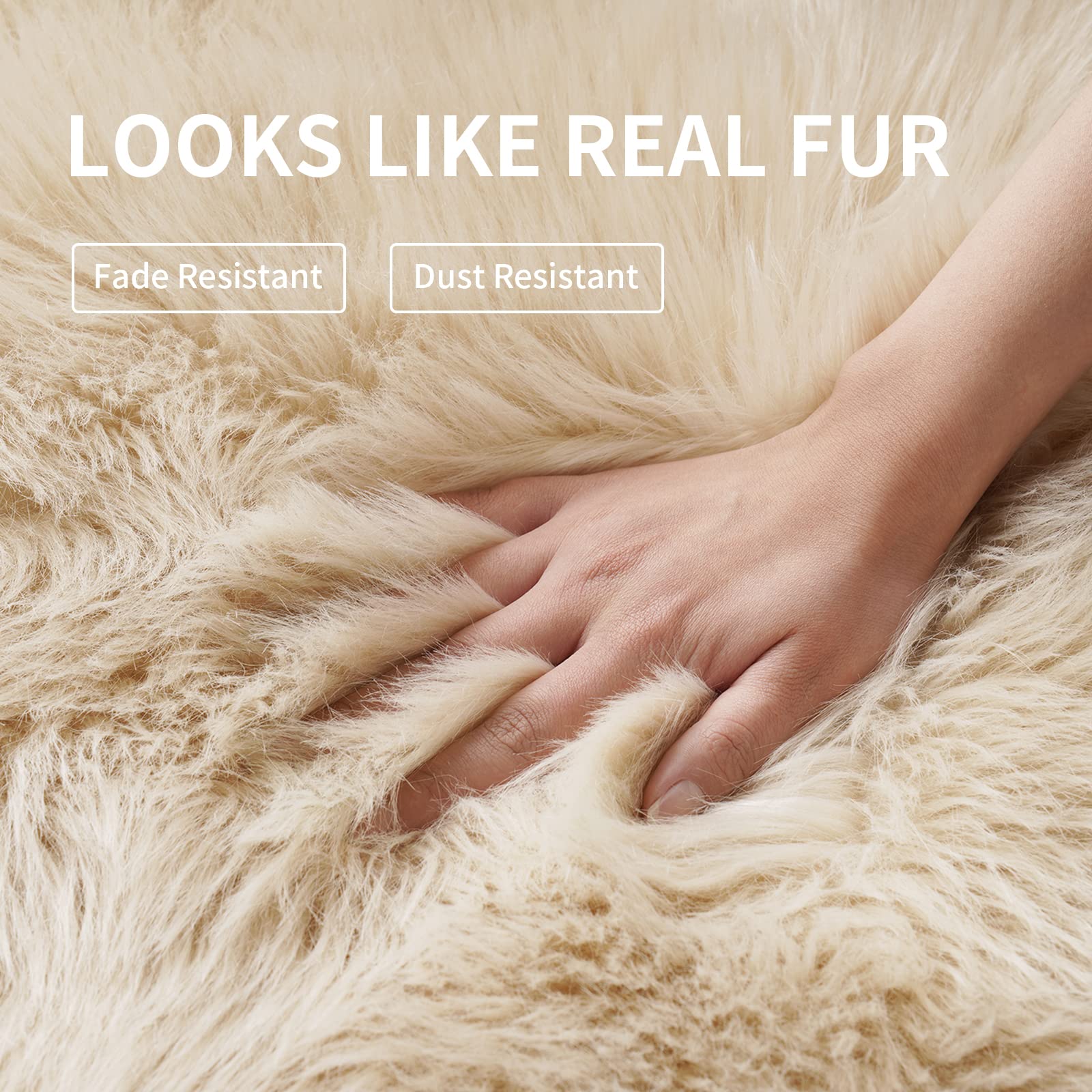 Beige Fluffy Rug For Bedroom, 2'X6' Faux Fur Rug For Runner, Soft Shag Rug For Sofa Couch Cushion, Cozy Shaggy Fuzzy Plush Floor