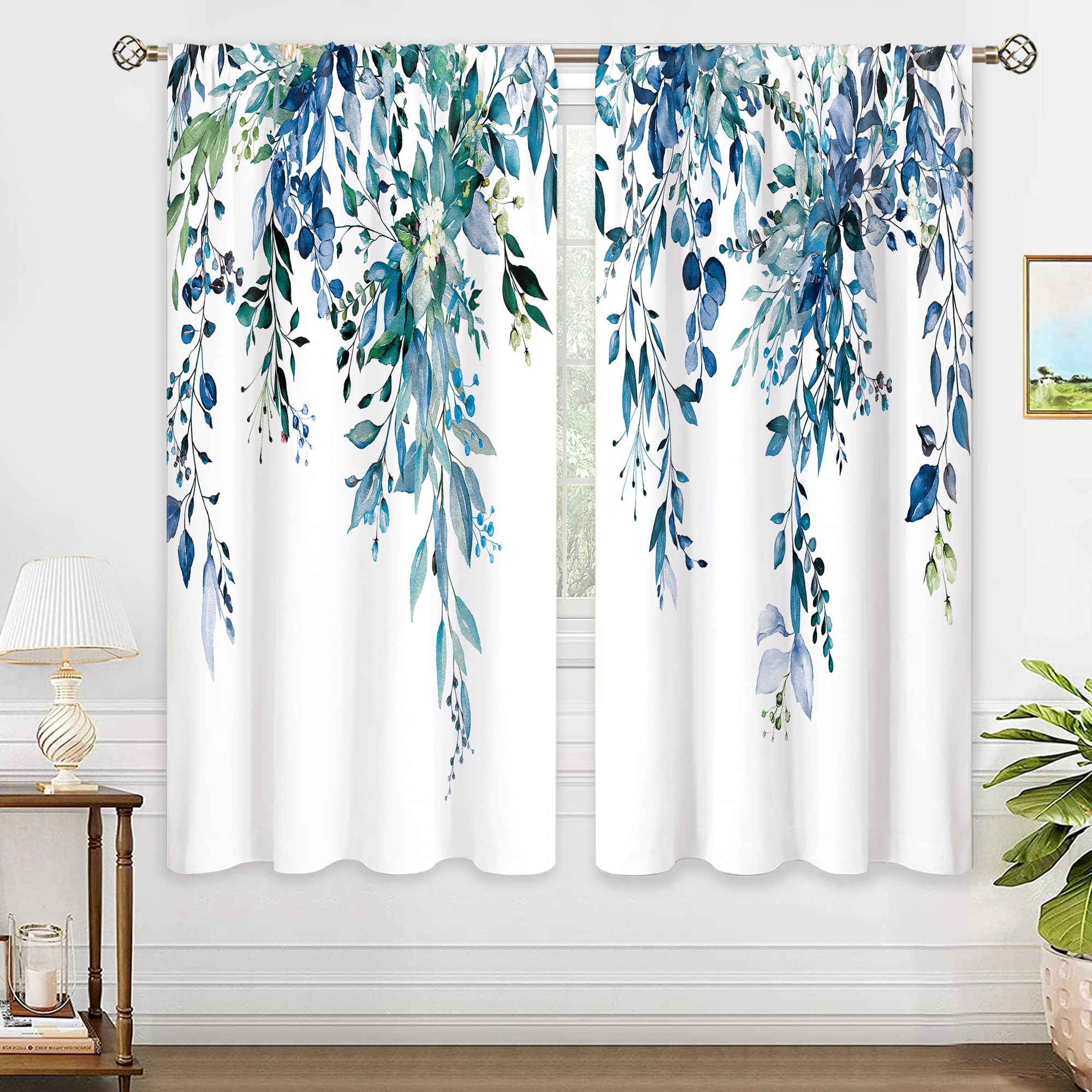 Oolygoo Sage Green Eucalyptus Leaves Window Curtains Flower Watercolor Floral Botanical Plant Wildflower Farmhouse Curtain Drape