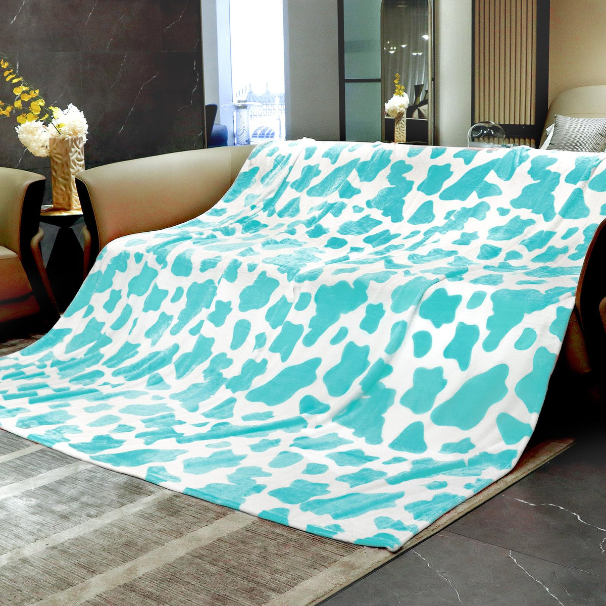 Hseec Blue Blankets & Throws King Size Soft Fleece Blanket Throw Cozy Blanket For Bed Throw 108X90 Inches