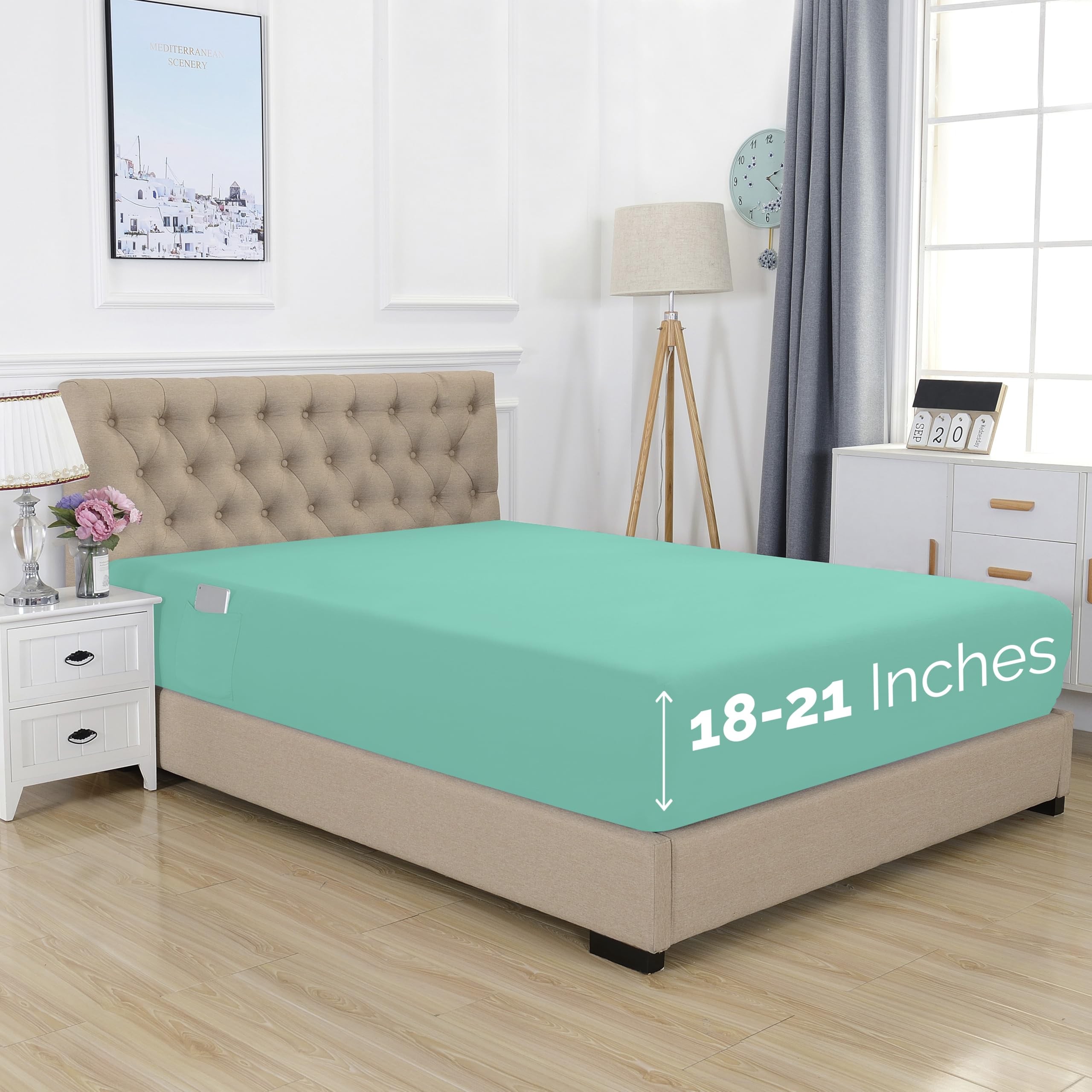 Elegant Comfort 1500 Premium Hotel Quality 18-21 Inches Deep - Extra Deep Pocket Single Fitted Sheet For High Mattress, Luxury And Softest, Smart Pocket - Wrinkle Free, Twin/Twin Xl, Paradise Teal