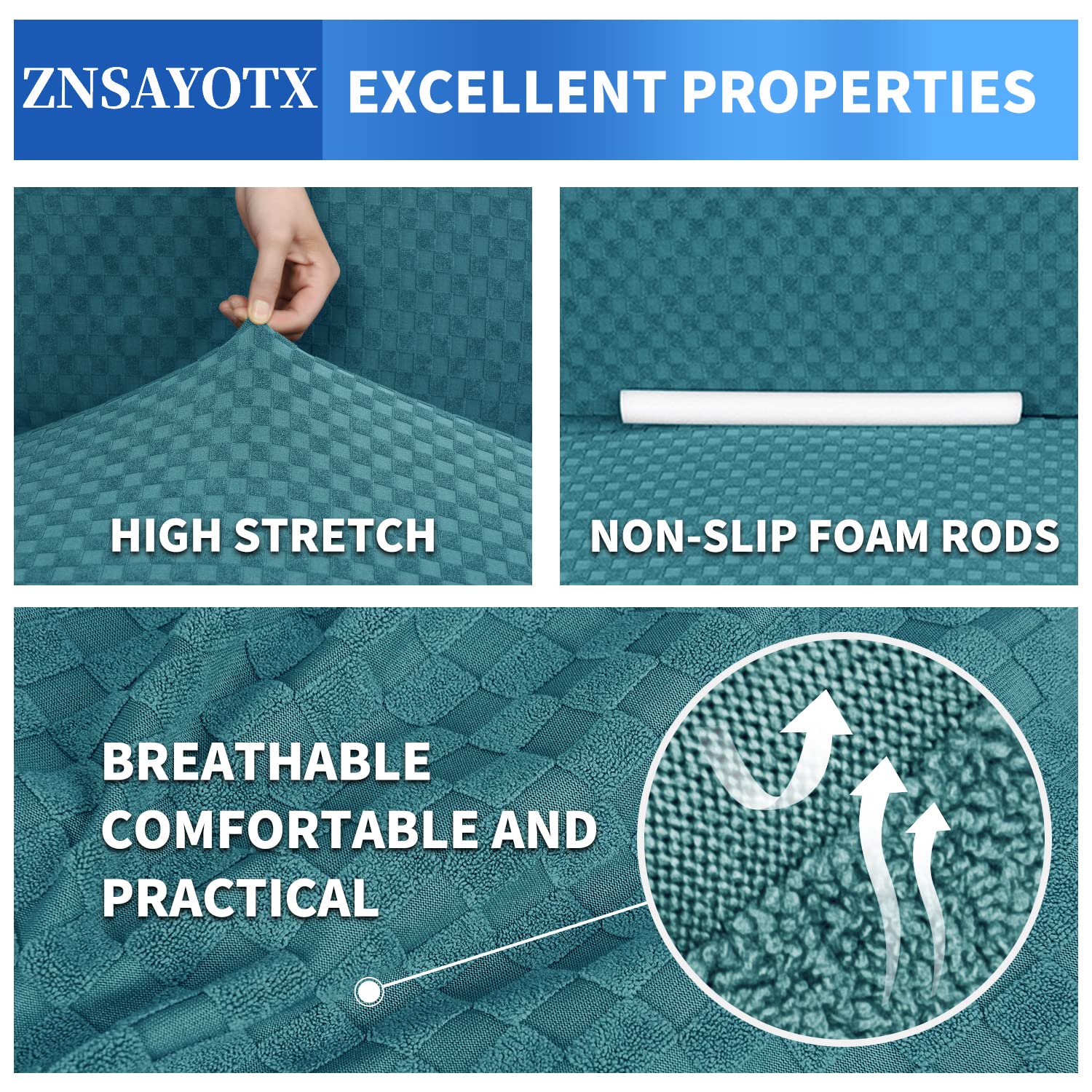 Znsayotx 1 Piece Jacquard Chair Slipcovers For Living Room High Stretch Chair Covers With Arms Anti Slip Pets Friendly Couch Sofa Armchair Cover Furniture Protector (Chair, Peacock Blue)