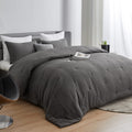 Hombys 3 Piece Seersucker Oversized King Comforter Set 120X128, Breathable Grey Soft Comforter Set, Lightweight Bedding Comforte