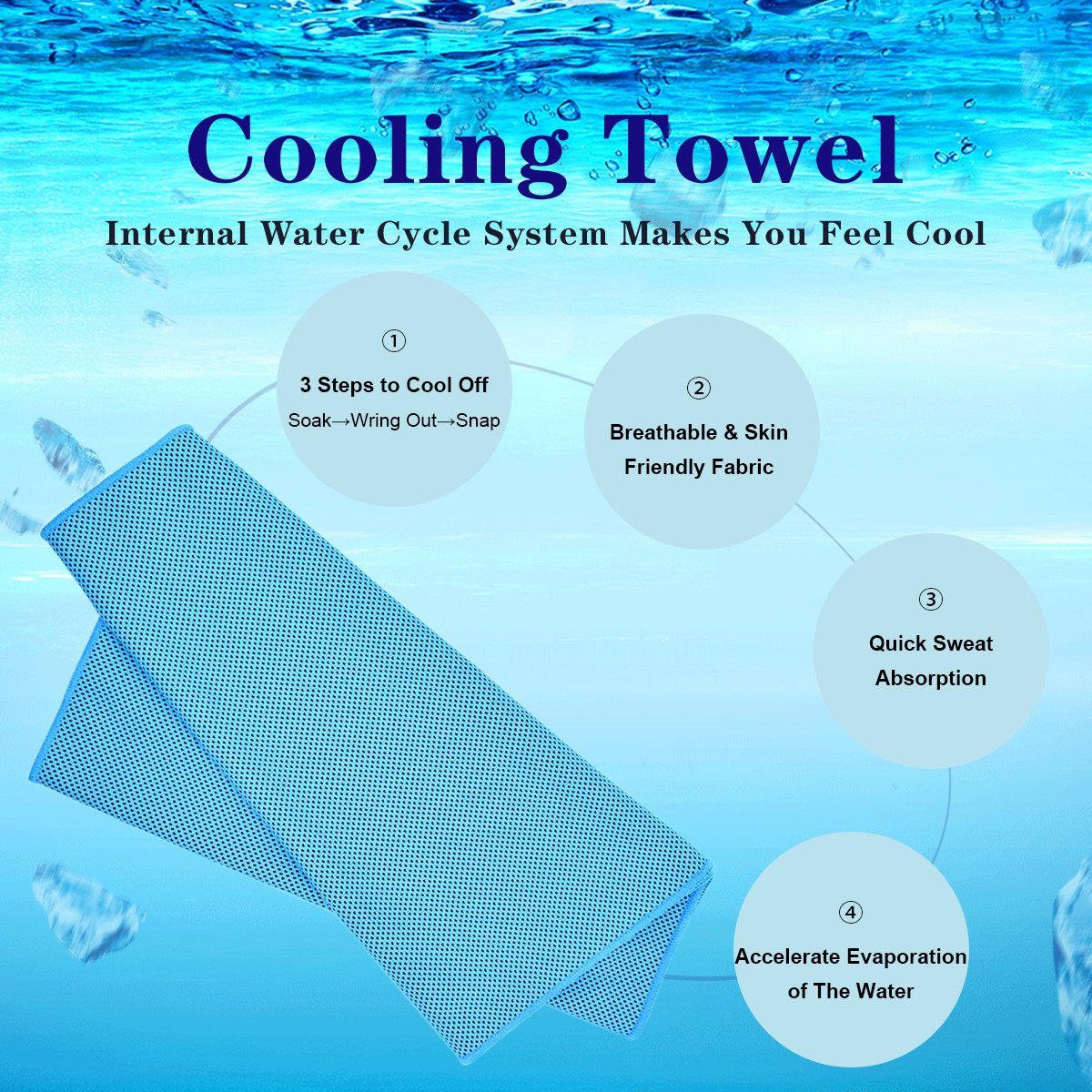 Cooling Towel,Vofler 6 Pack Cool Towels Microfiber Chilly Ice Cold Head Band Bandana Neck Wrap (40''X 12'') For Athletes Men Wom