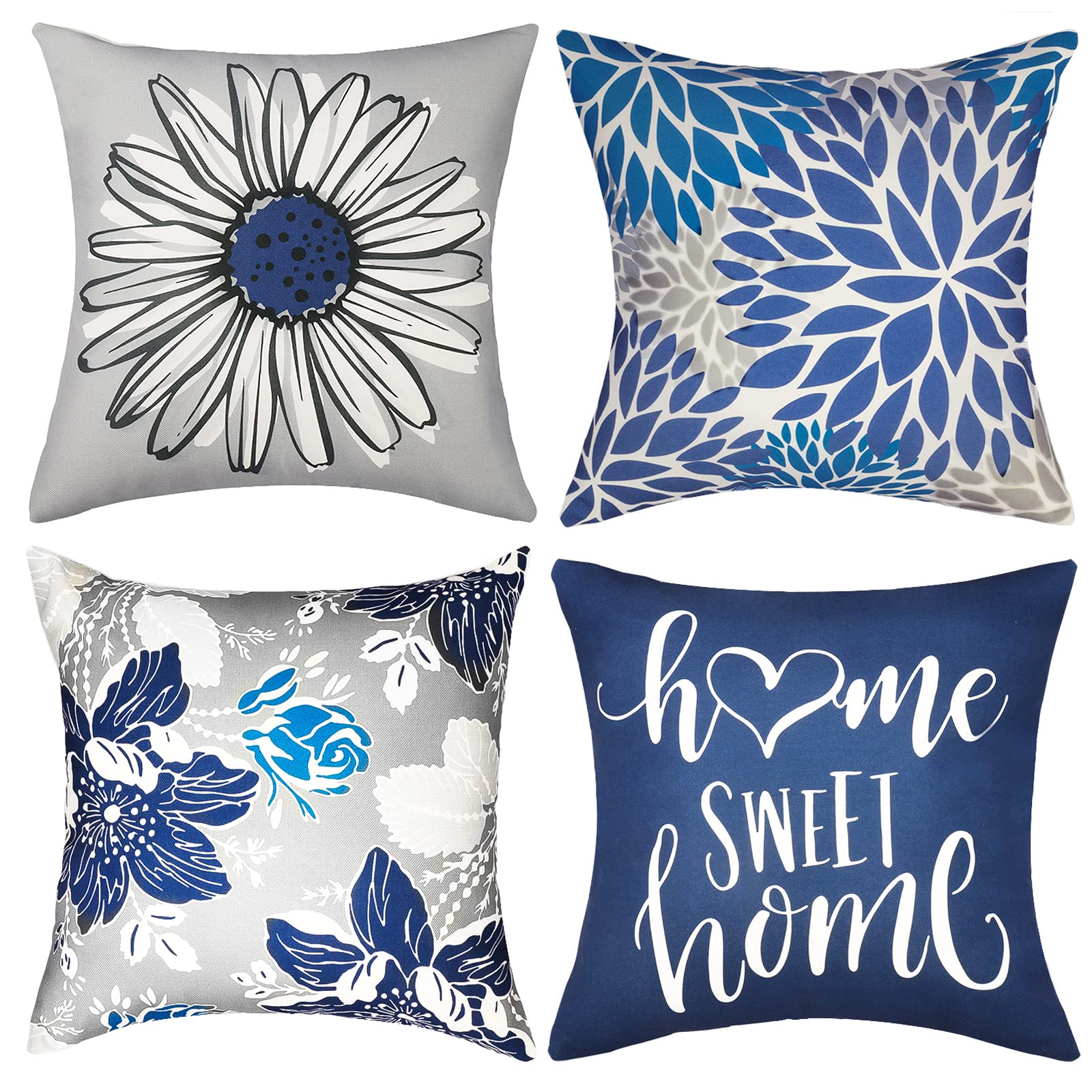 Rysmiyou Blue Pillow Covers 16X16 Inch Set Of 4 Decorative Throw Pillow Covers Couch Pillow Covers For Sofa Outdoor Throw Pillow