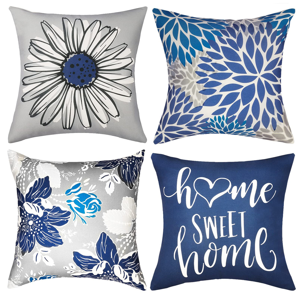 Rysmiyou Decorative Throw Pillow Covers Set Of 4 Blue Pillow Covers 18X18 Inch Throw Pillow Cases Linen Square Pillow Case,Farmh