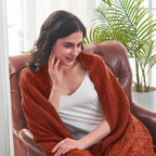 Inhand Knitted Throw Blankets For Couch And Bed, Soft Cozy Knit Blanket With Tassel, Orange Rust Lightweight Decorative Blankets