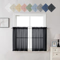 Aiyufeng Sheer Black Kitchen Curtains 24 Inch Length 2 Pcs, Semi Sheer Linen Curtains For Bedroom, Faux Linen Textured Burlap Sh