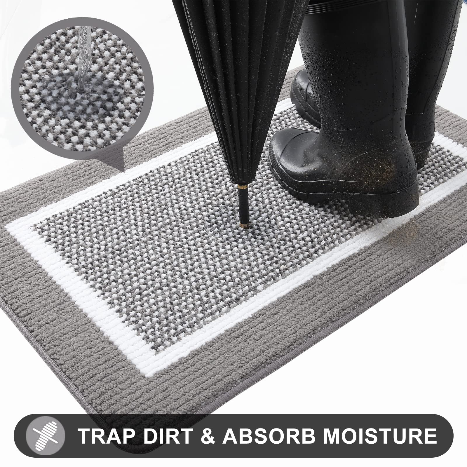 Colorxy Indoor Door Mat, Non-Slip Absorbent Resist Dirt Entrance Mat, Sturdy Low-Profile Inside Floor Carpet Mats, Washable Front Entry Doormats For Entryway, 71''X47'', Grey