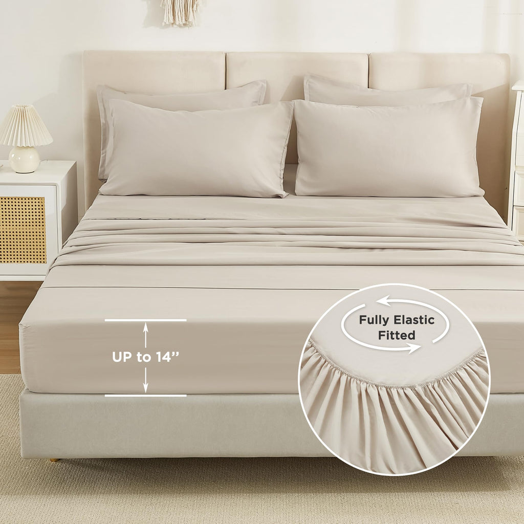 Litanika Comforter Full Size Set Tannish Grey - 7 Pieces Bed In A Bag Full Beddding Comforter Sets, Plain Lightweight Bed Set Wi