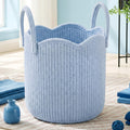 Newtay Blue Round Scalloped Woven Basket 12 x 12 x 12 Laundry Hamper