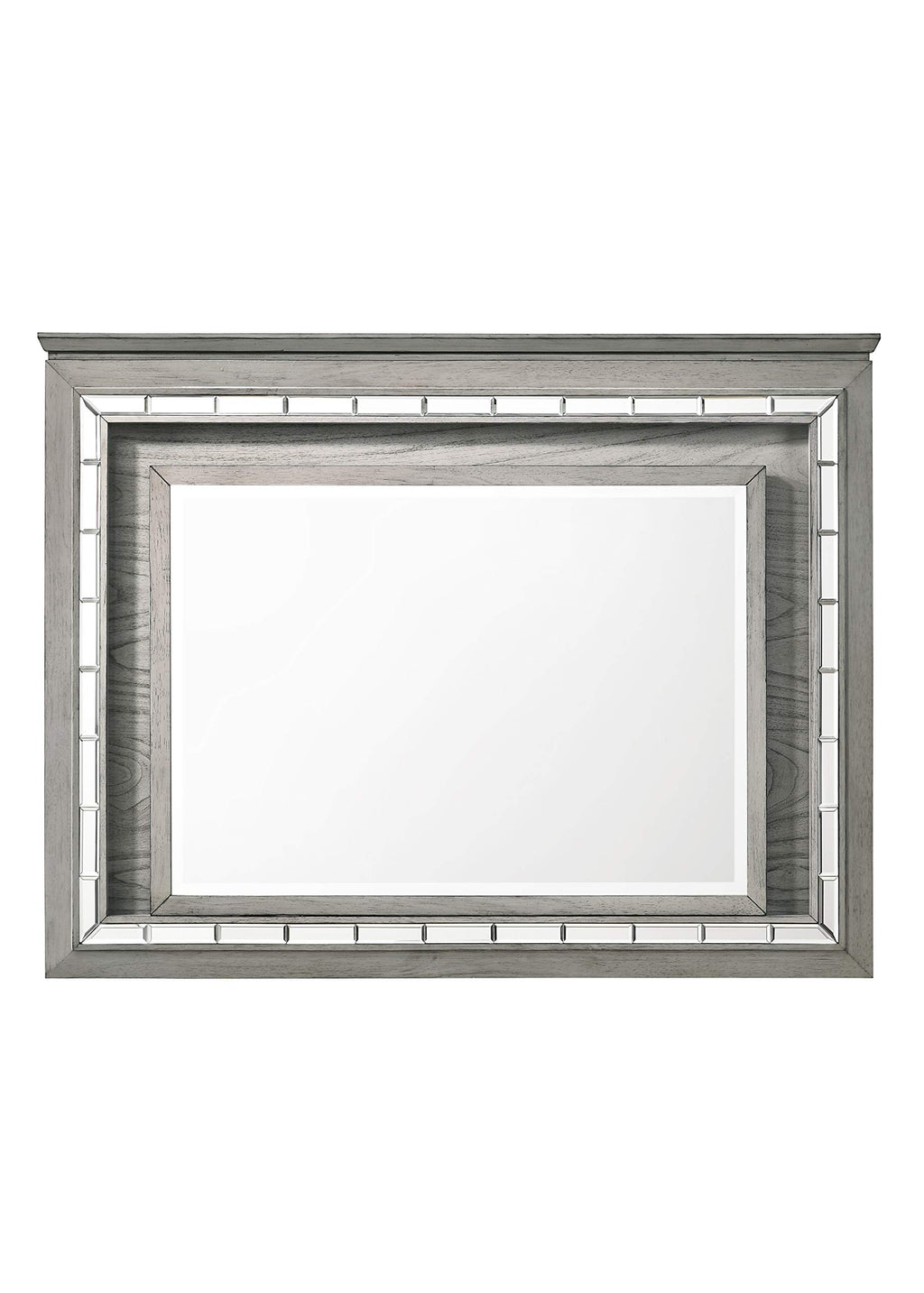 Acme Antares Rectangular Wooden Mirror With Led In Light Gray Oak