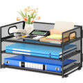Subekyu 3 Tier Paper Letter Tray Organizer For Desk, Black Metal Mesh Desk File Folder Sorter Organizer With Handle And Sliding