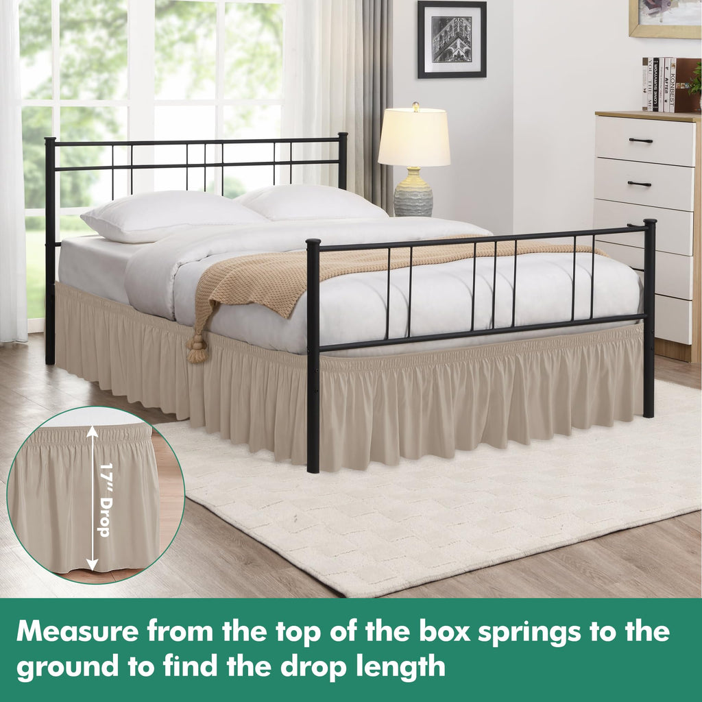 Biscaynebay Wrap Around Bed Skirts With Split Corners For Queen Beds 17' Drop, Light Camel Elastic Dust Ruffles Easy Fit Wrinkle & Fade Resistant Silky Luxurious Fabric Solid Machine Washable