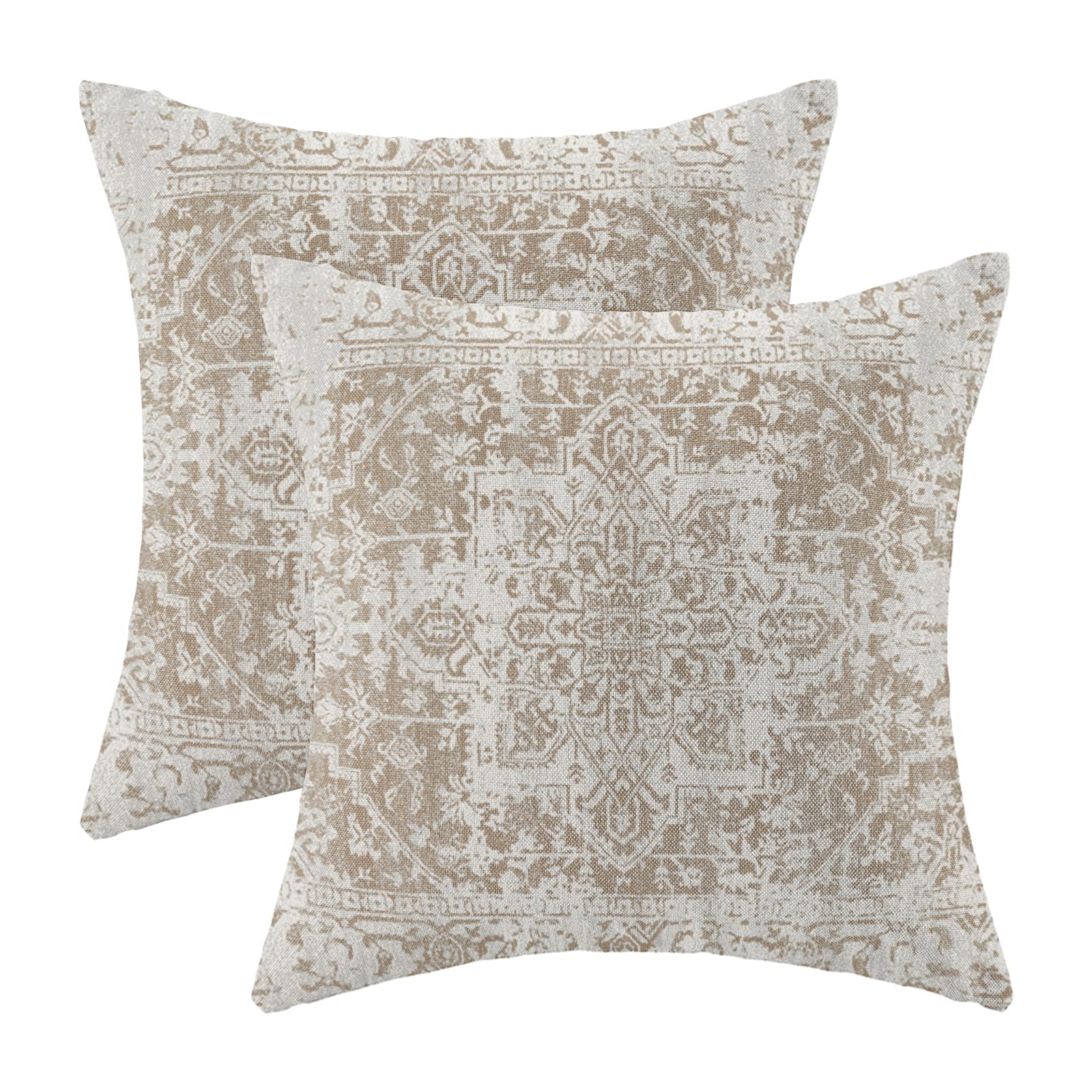 Gohdiwh Boho Pillow Covers 18X18 Set Of 2, Brown Carpet Pattern Decorative Outdoor Throw Pillows Linen Ethnic Design Farmhouse C